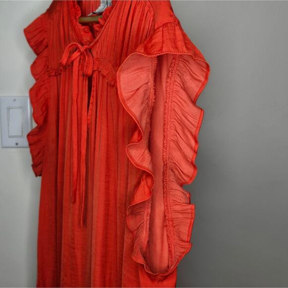 JOIE Women's Ruffled Sleeveless Orange Top Vneck Keyhole Tie Closure Size 3X - Picture 3 of 7